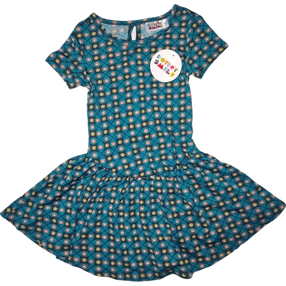 Dot Smile Girls Sz 3 4 Teal Pink Yellow Meadows Flapper Dress Short Sleeve NWT